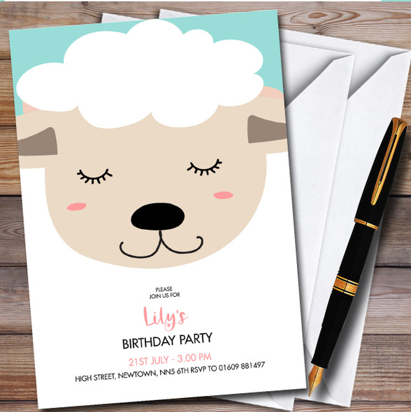 Modern Minimal Sheep Lamb Face Children's Birthday Party Invitations