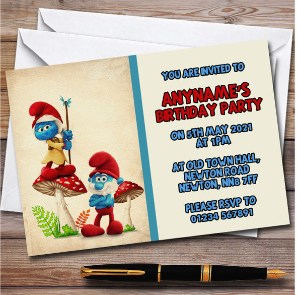 Clumsy Smurfan And Hefty Smurf Children's Birthday Party Invitations