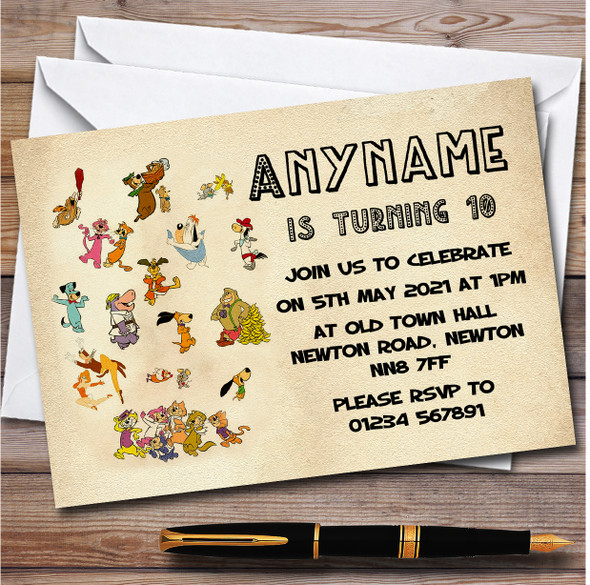 Hanna-Barbera Retro Characters Children's Birthday Party Invitations