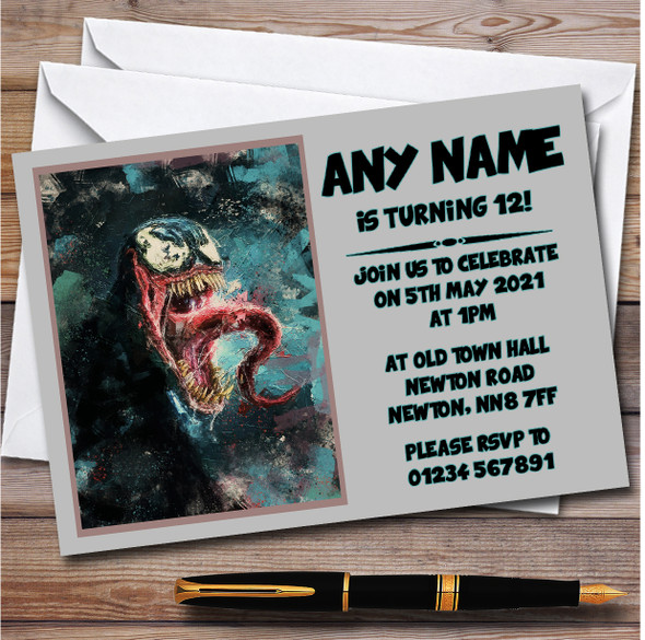 Venom Marvel Personalised Children's Kids Birthday Party Invitations