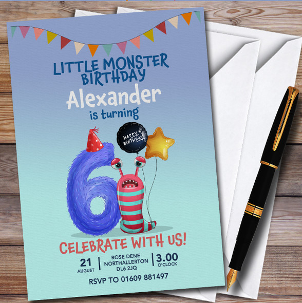 Monster 6Th Personalised Children's Kids Birthday Party Invitations