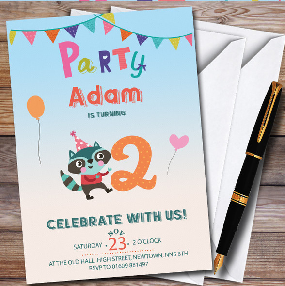 Raccoon 2Nd Personalised Children's Kids Birthday Party Invitations