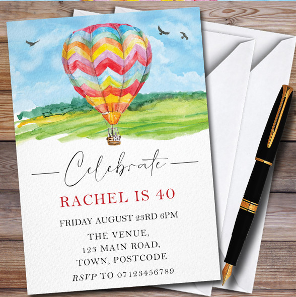 Hot Air Watercolour Balloon Personalised Birthday Party Invitations