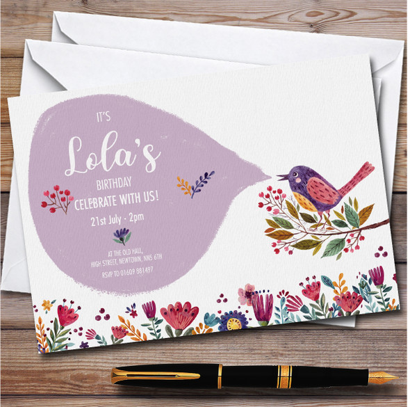 Chic Singing Bird Colourful Personalised Birthday Party Invitations