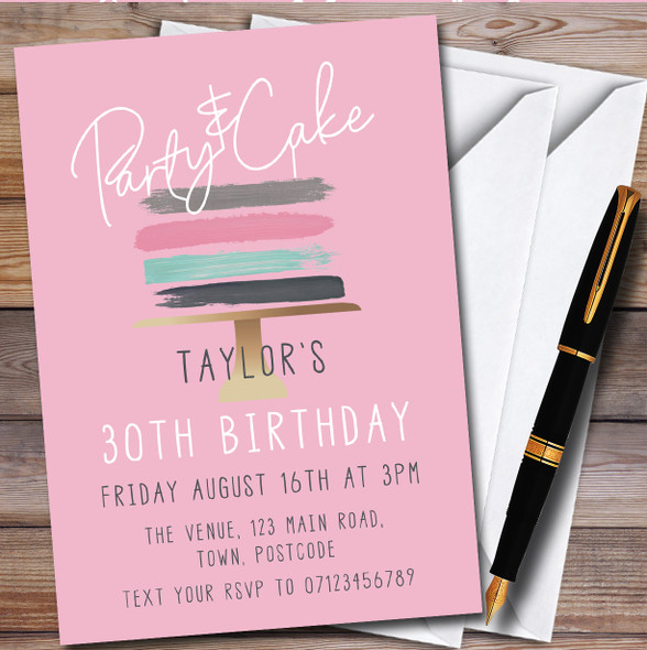 Modern Simple Pink Cake Personalised Birthday Party Invitations