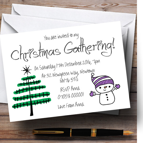 Snowman & Xmas Tree Customised Christmas Party Invitations