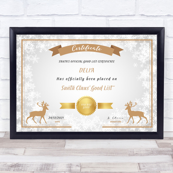 Christmas Achievement Gold White Christmas North Pole Personalised Certificate