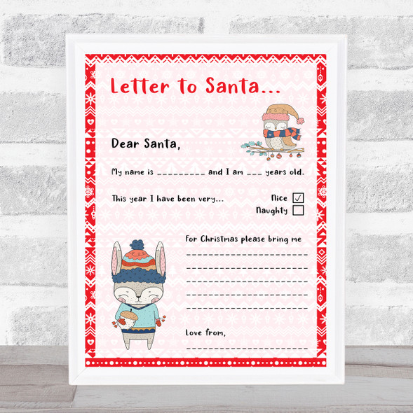 Santa Fill In The Blanks Red Christmas Letter Certificate Award Print