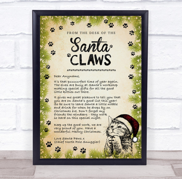 Christmas Vintage Santa Claws Green Letter Certificate Award Print