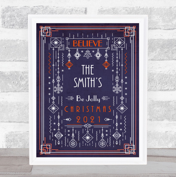 Personalised Family Name Purple Deco Style Christmas Event Sign Print