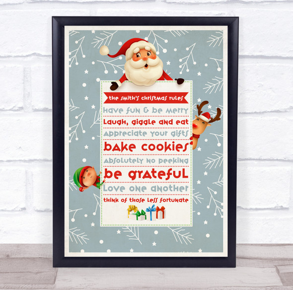 Personalised Family Name Grey Snow Christmas Rules Event Sign Print