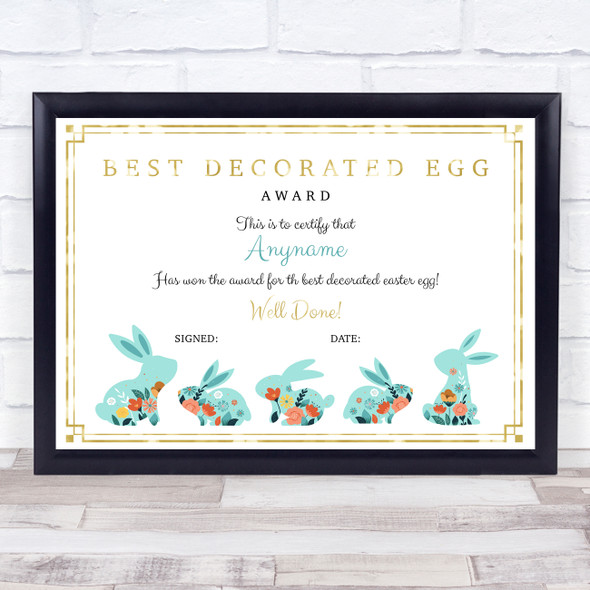 Vintage Easter Bunnies Best Decorative Egg Personalised Certificate