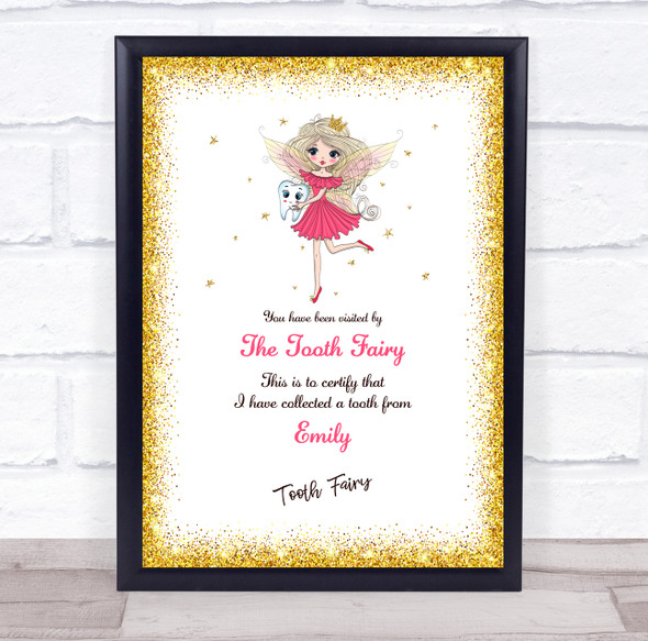 Tooth Fairy Gold Border Personalised Certificate Award Print