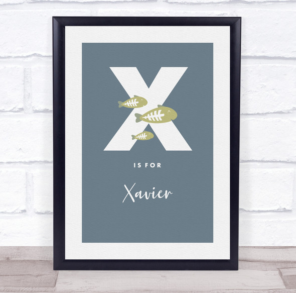 Initial Letter X X-Ray Fish Personalised Children's Wall Art Print