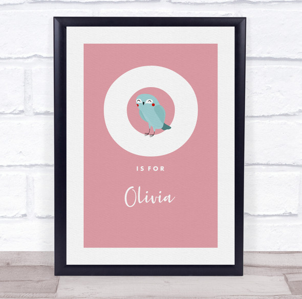 Initial Letter O With Owl Personalised Children's Wall Art Print