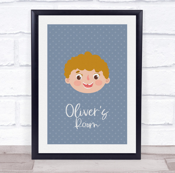 Face Of Boy With Blonde Curly Hair Room Personalised Children's Wall Art Print