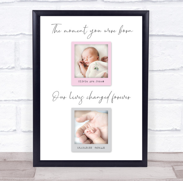 2 Photos Girl New Baby Birth Details Nursery Christening Keepsake Gift Print