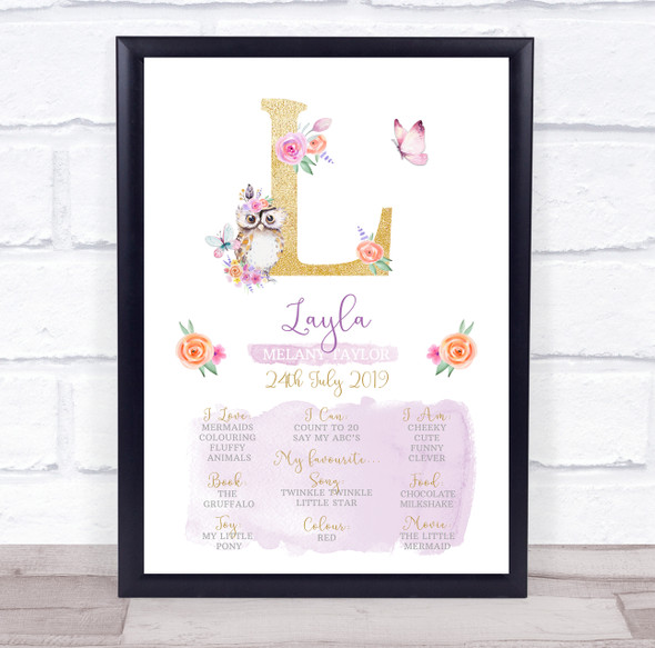 Any Age Birthday Favourite Things Interests Milestones Initial L Gift Print