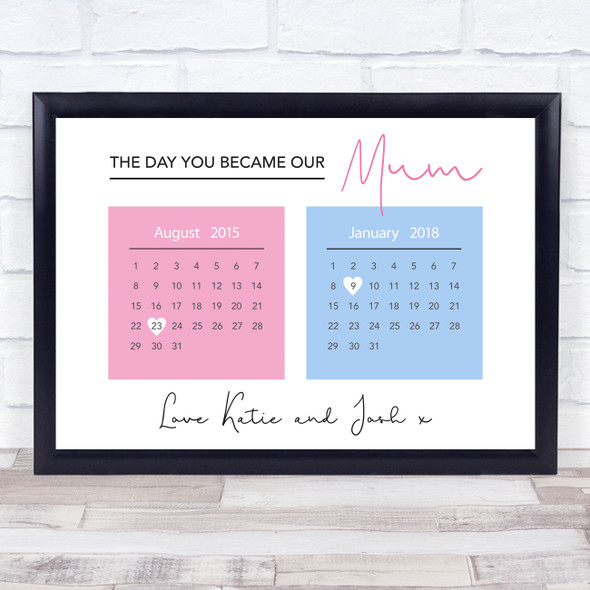 Minimal Day You Became Our Mum X2 Personalised Gift Art Print