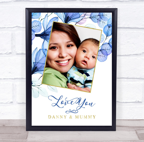 Blue Floral Photo Mum & Me Personalised Gift Art Print