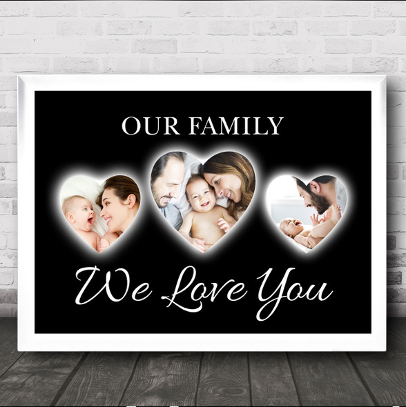 Photo Hearts X 3 Love You Family Personalised Gift Art Print