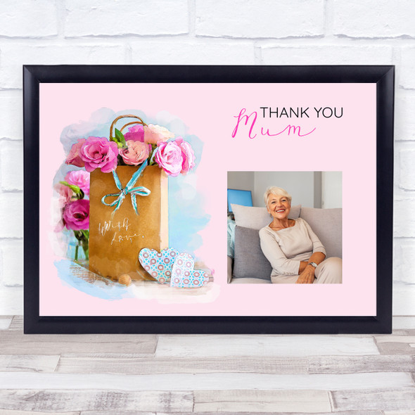 Thank You Mum Flowers Photo Pink Personalised Gift Art Print
