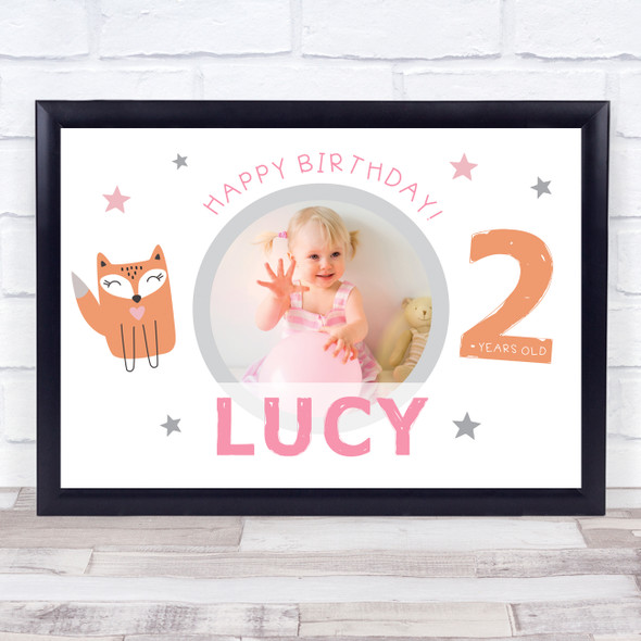 2nd Birthday Girl Cute Fox Photo Personalised Gift Art Print