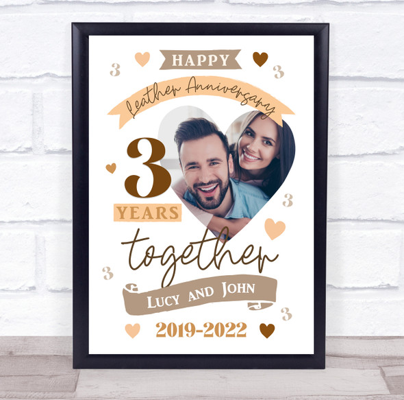 3 Years Together 3rd Wedding Anniversary Leather Photo Personalised Gift Print