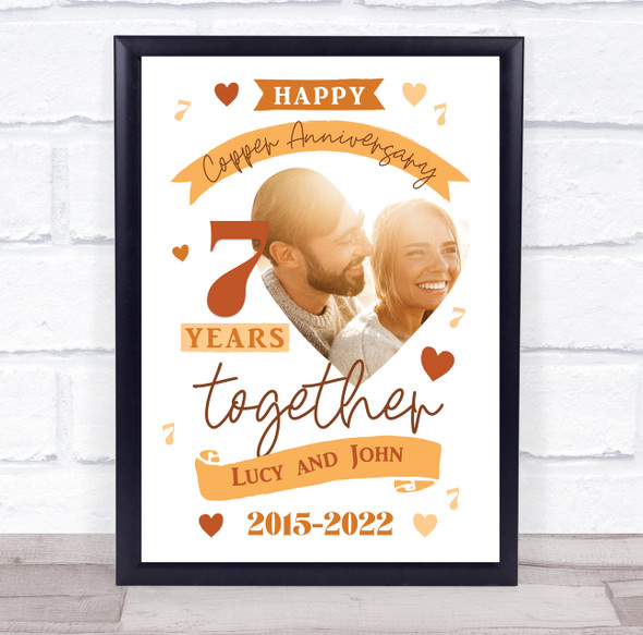 7 Years Together 7th Wedding Anniversary Copper Photo Personalised Gift Print