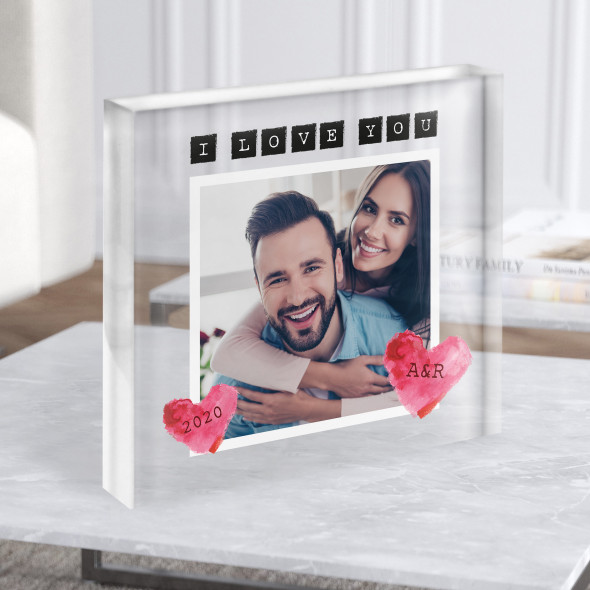 Love You Initials Year Scrapbook Style Photo Square Gift Acrylic Block