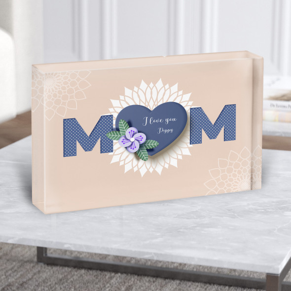 Blue Heart Mother's Day Mum Personalised Acrylic Block