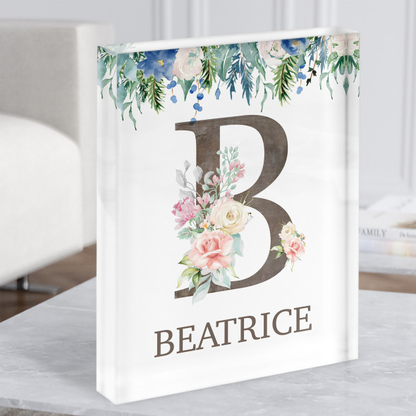 Floral Any Name Initial B Personalised Acrylic Block