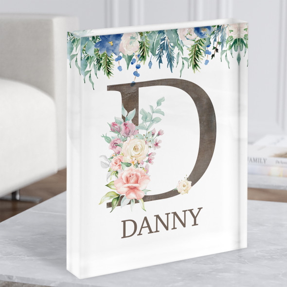Floral Any Name Initial D Personalised Acrylic Block