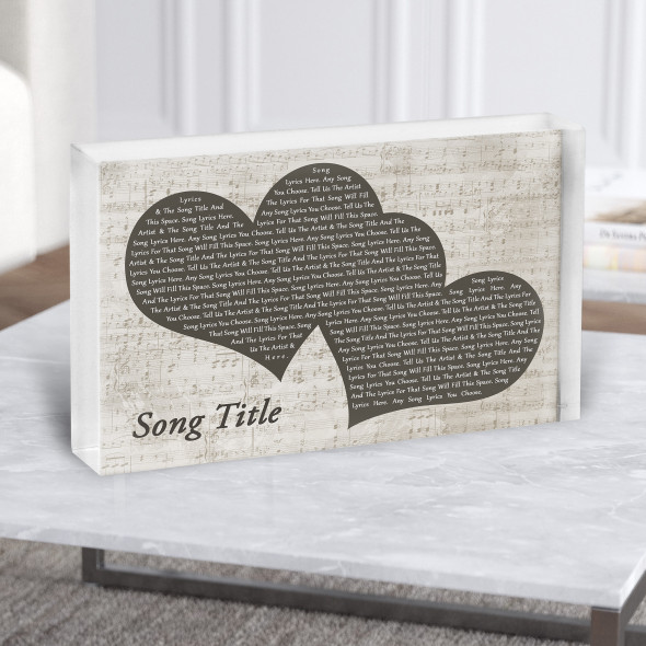 Landscape Music Script Two Hearts Any Song Lyric Acrylic Block