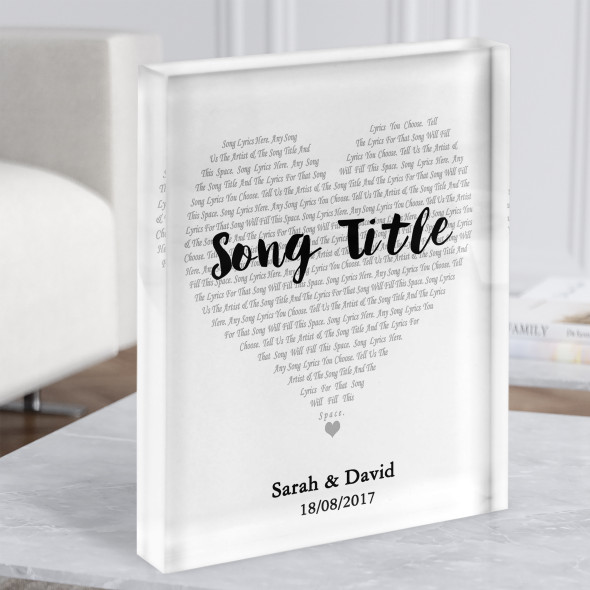 Simple Heart Pale Grey White Any Song Lyric Acrylic Block