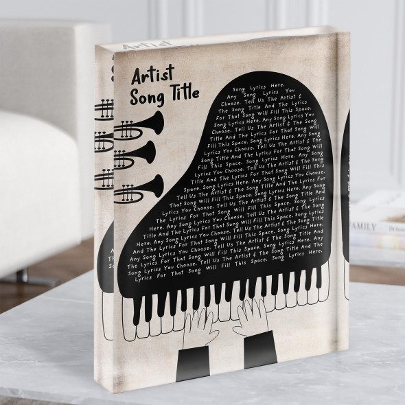 Piano Player & Trumpets Any Song Lyric Acrylic Block