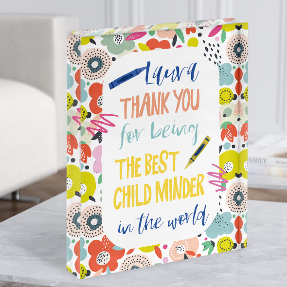 Thank You Childminder Babysitter Typographic Playful Gift Acrylic Block