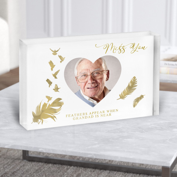 Feathers Appear Grandad Memorial Photo Personalised Gift Acrylic Block