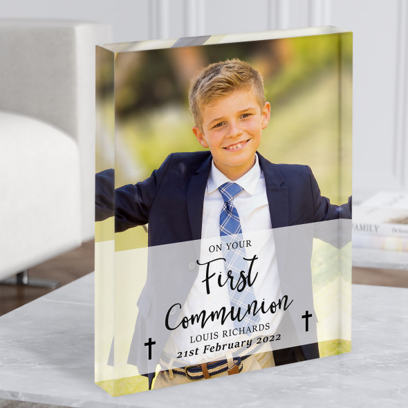 On Your First Communion Photo Minimal Details Personalised Gift Acrylic Block