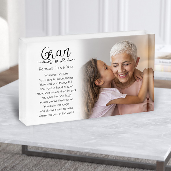 Reasons I Love You Gran Photo Personalised Gift Acrylic Block