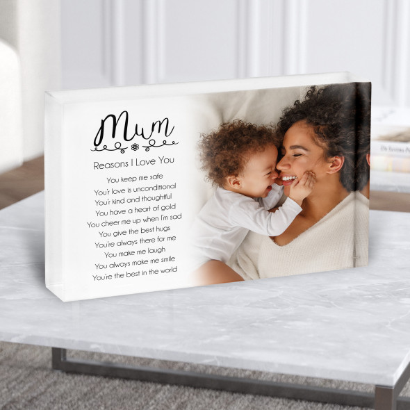 Reasons I Love You Photo Mum Personalised Gift Acrylic Block