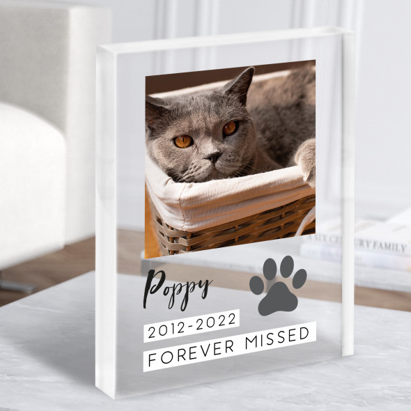 Pet Loss Memorial Forever Missed Paw Print Photo Personalised Gift Acrylic Block