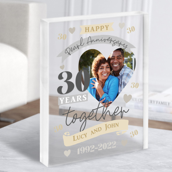 30 Years Together 30th Wedding Anniversary Pearl Photo Gift Acrylic Block