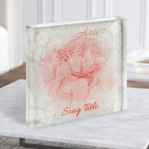 Kissing Couple Romantic Chic Floral Square Any Song Lyric Acrylic Block