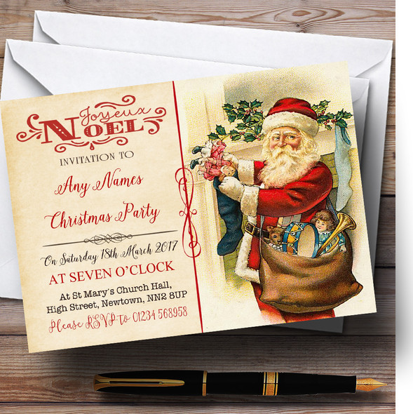 Noel Vintage Postcard Father Christmas Customised Christmas Party Invitations