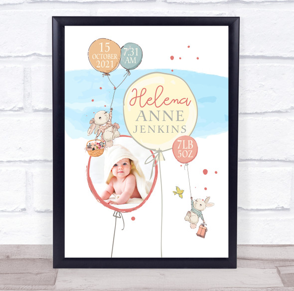 New Baby Birth Details Christening Nursery Balloons Photo Keepsake Gift Print