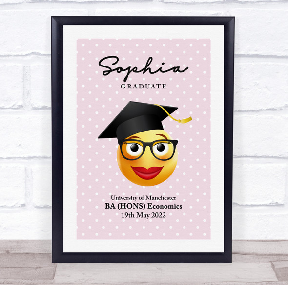 Pink Background Graduate Female Emoji Graduation Congratulations Gift Print