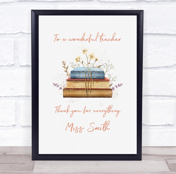 Watercolours Books Teacher Poem Personalised Wall Art Gift Print