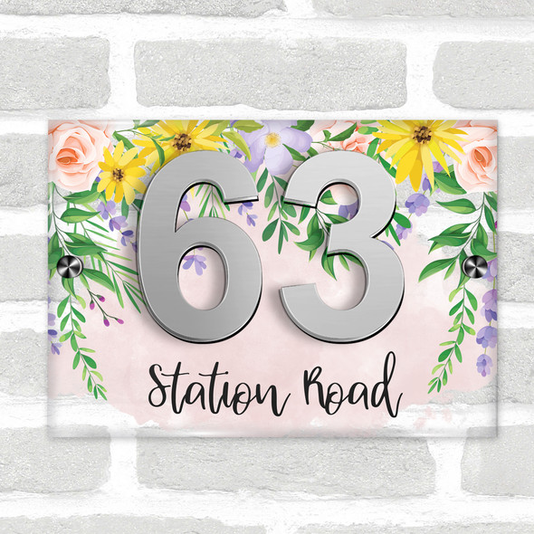 Pretty Meadow Flowers 3D Modern Acrylic Door Number House Sign