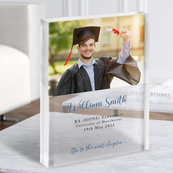 Graduation Photo Blue Congratulations Personalised Gift Acrylic Block